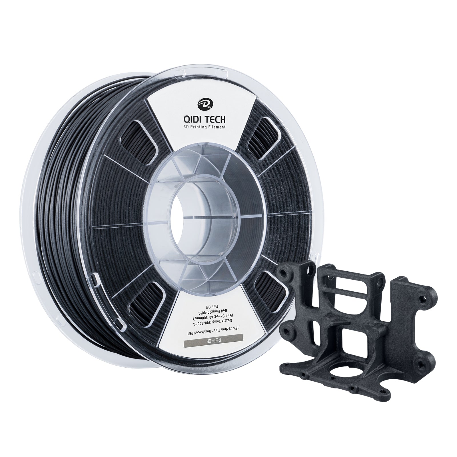 QIDI PET-CF filament and 3D printed part