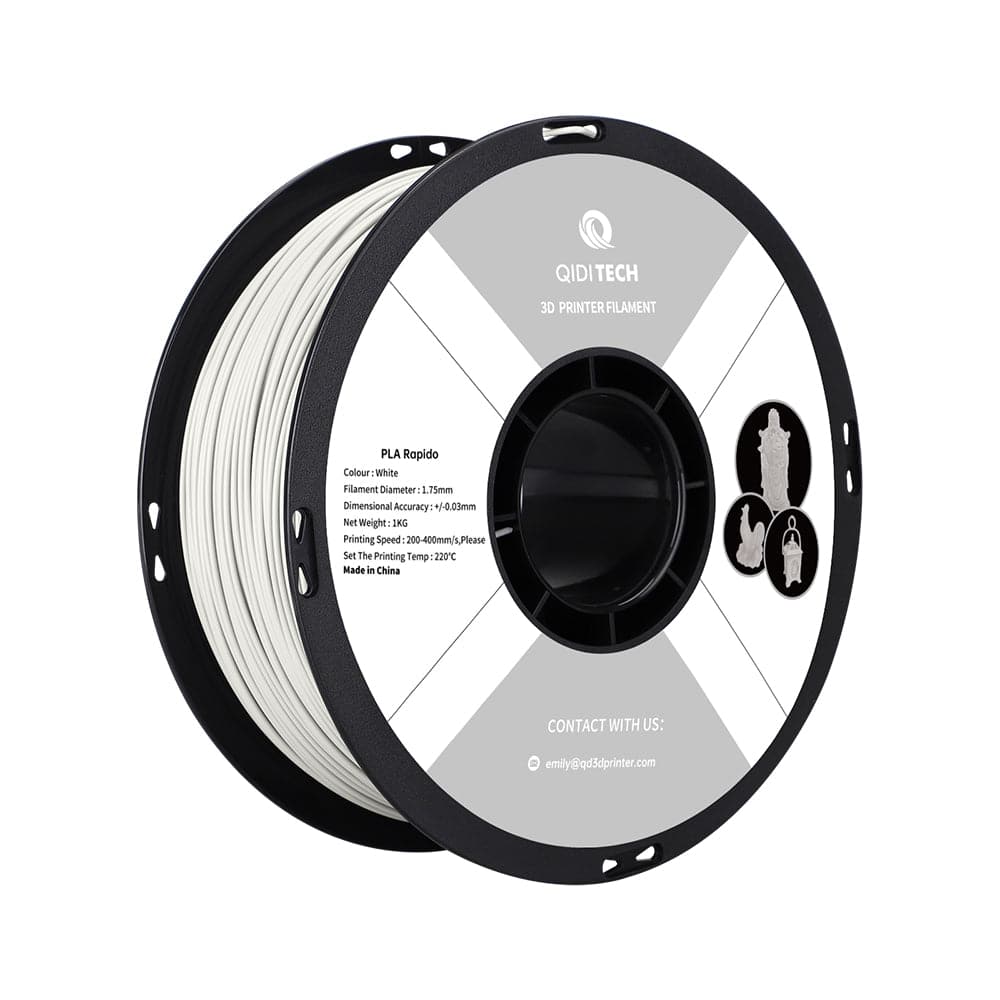 White QIDI TECH PLA Rapido 1.75mm 3D printer filament spool, 1kg